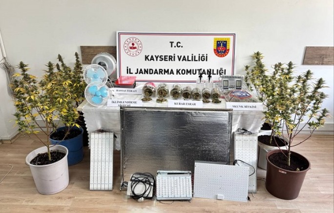 Kayseri'de 830 gram Kubar Esrar 6 Kök Skunk Bitkisi Ele Geçirildi