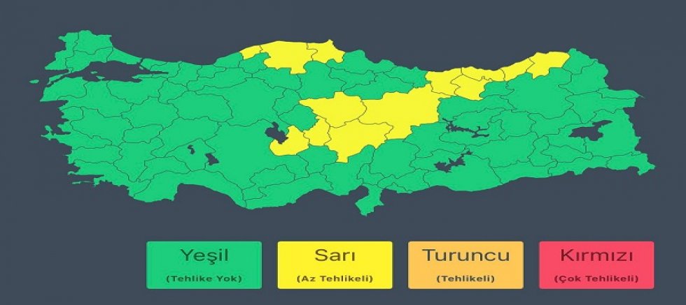 İçişleri Bakanlığı uyardı : Kayseri ve 12 il için sarı alarm