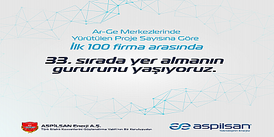 ASPİLSAN Türkiye'nin en çok Ar-Ge projesi yürüten 33. firması oldu