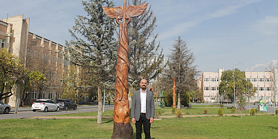 Erciyes Üniversitesi yerleşkesindeki kuruyan ağaçlar sanat eserine dönüştürüldü