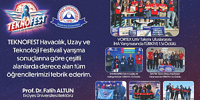 ERÜ'lü öğrenciler TEKNOFEST yarışmalarında derece elde etti
