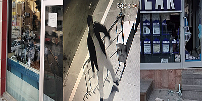 İncesu'da bir kişi 5 iş yerlerinin vitrin camı kırıldı