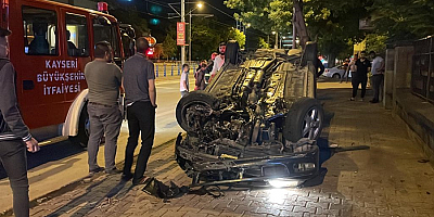 Kayseri'de otomobiliyle takla atan alkollü sürücü yaralandı