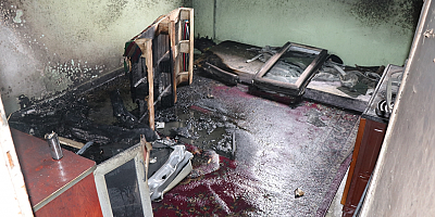 Kayseri'de yangın çıkan evde hasar oluştu