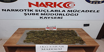 Kayseri'de yolcu otobüsünde 1 kilogram esrar ele geçirildi