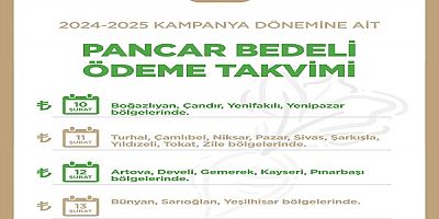 Kayseri Şekerpancar bedeli ödeme takvimi yayınlandı