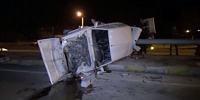 Köpeğe çarpan otomobil devrildi