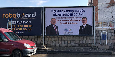 Yeşilhisar Belediye Başkanı Taşyapan'dan Başkan Büyükkılıç’a billboard afişleri ile teşekkür